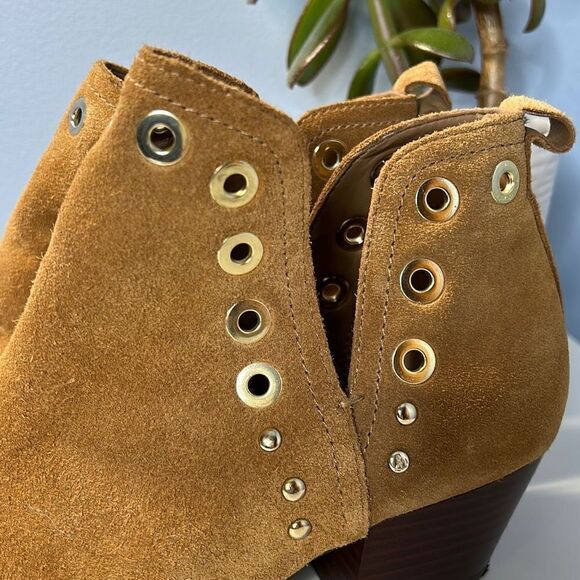 Sam Edelman Brown Studded Eyelet Cut Out Rubin Suede Bootie Sz 8 Block Heel - Picture 2 of 9